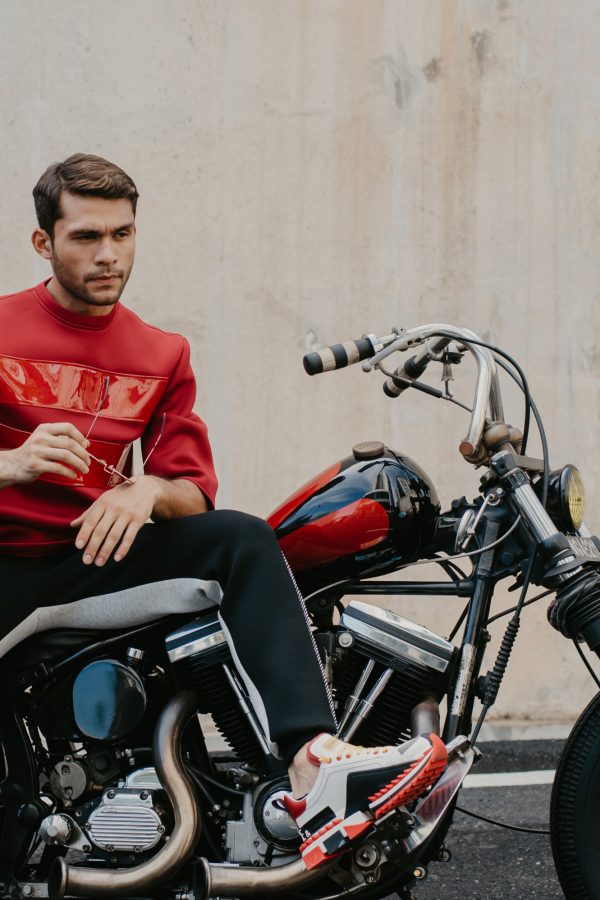 Leather Stripe Neoprene Jumper (Red)