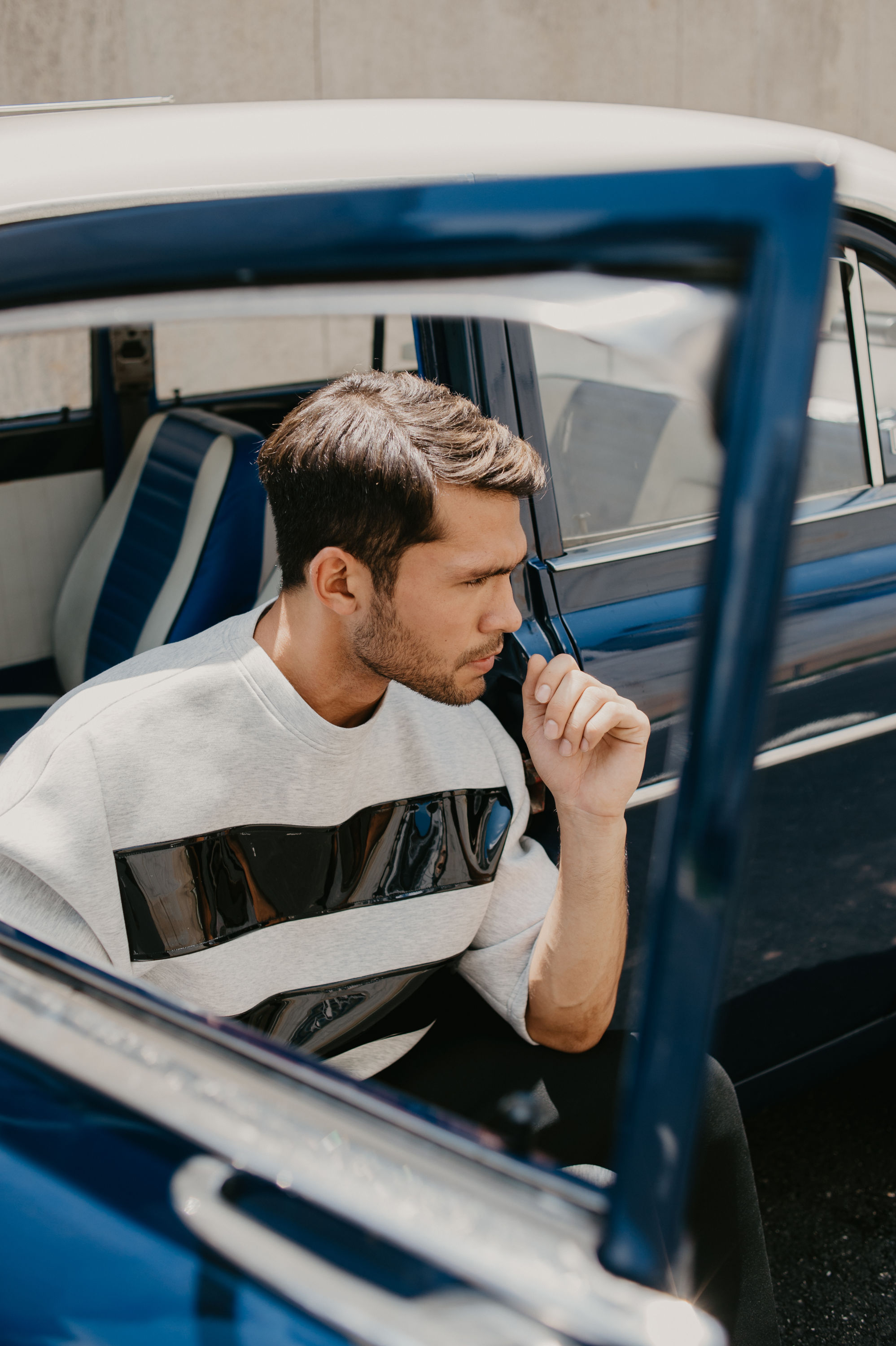 Leather Stripe Neoprene Jumper (Grey) Leather Stripe Neoprene Jumper (Grey)