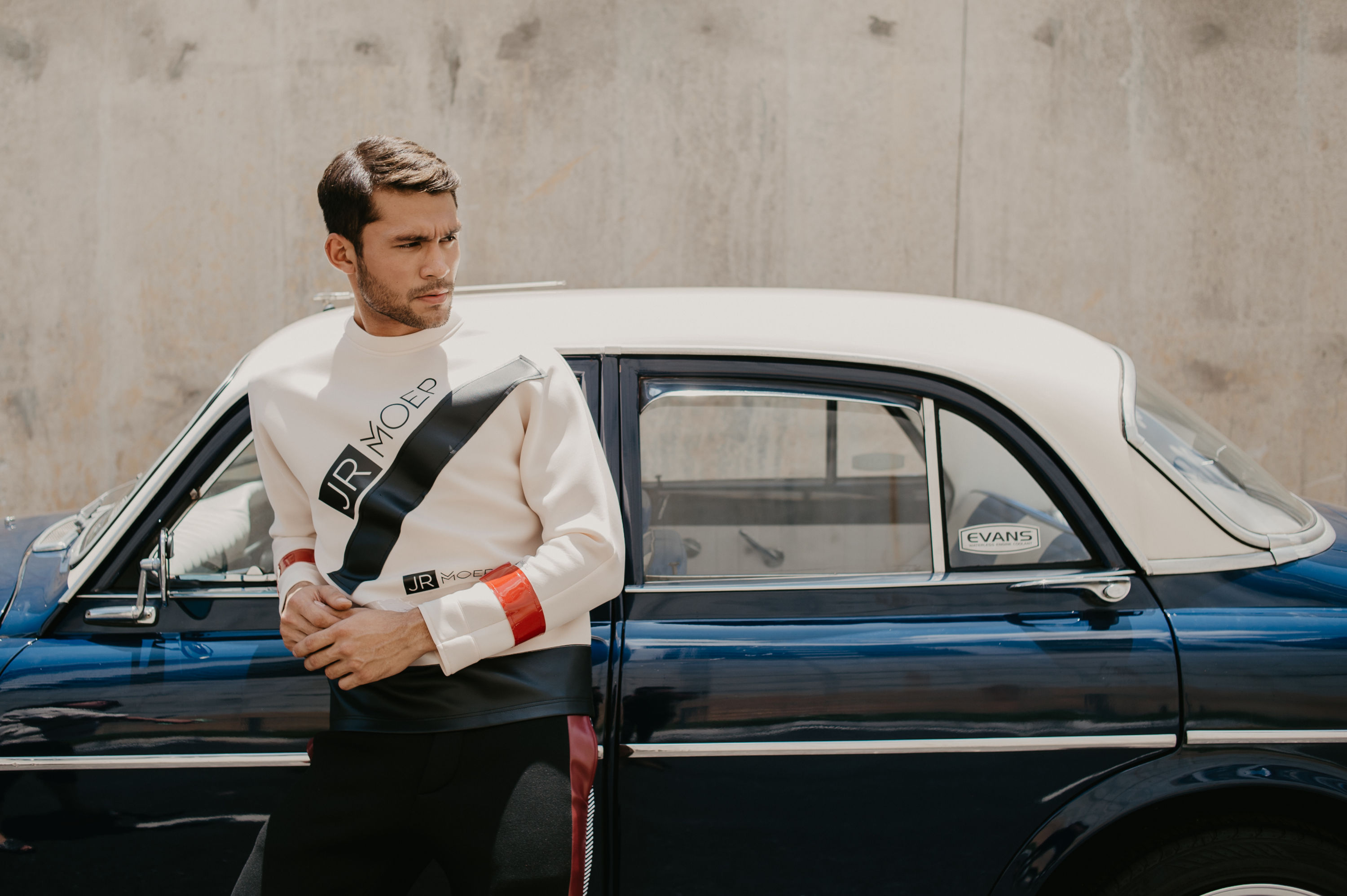 Duo Stripe Fabric Neoprene Jumper (Beige Neoprene And Black Leather Stripe) Duo Stripe Fabric Neoprene Jumper (Beige Neoprene And Black Leather Stripe)