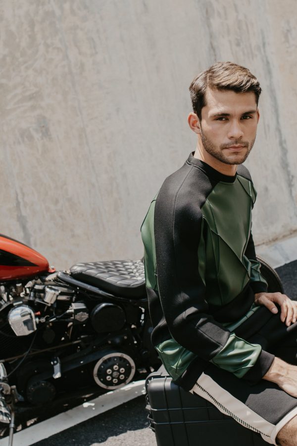 Duo Fabric Leather Jumper (Green Leather With Beige Neoprene)