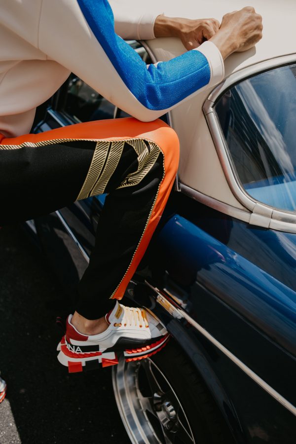 Panels Orange Leather Neoprene Long Pants