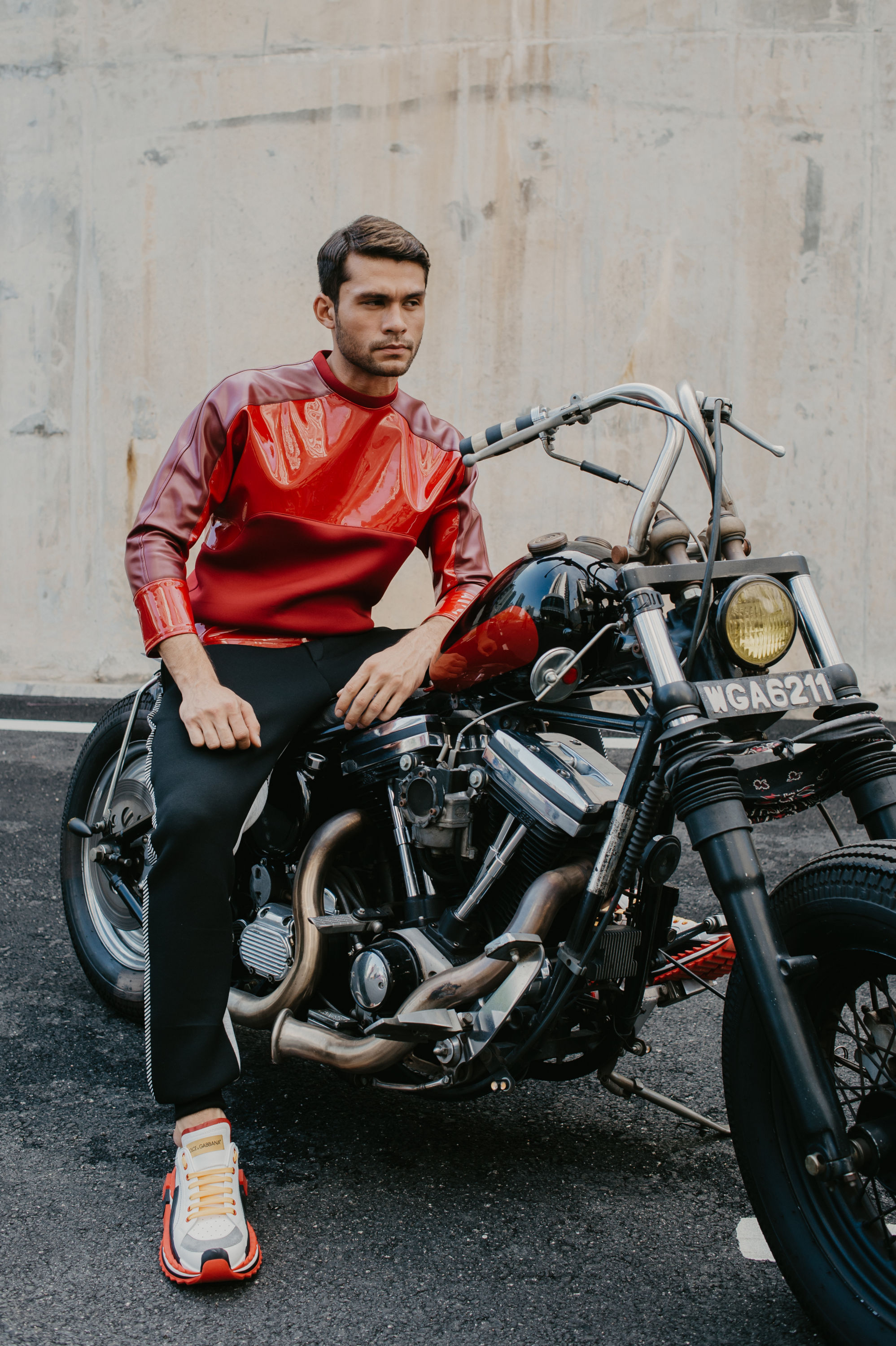 Tri-Fabric Leather Jumper (Red) Tri-Fabric Leather Jumper (Red)