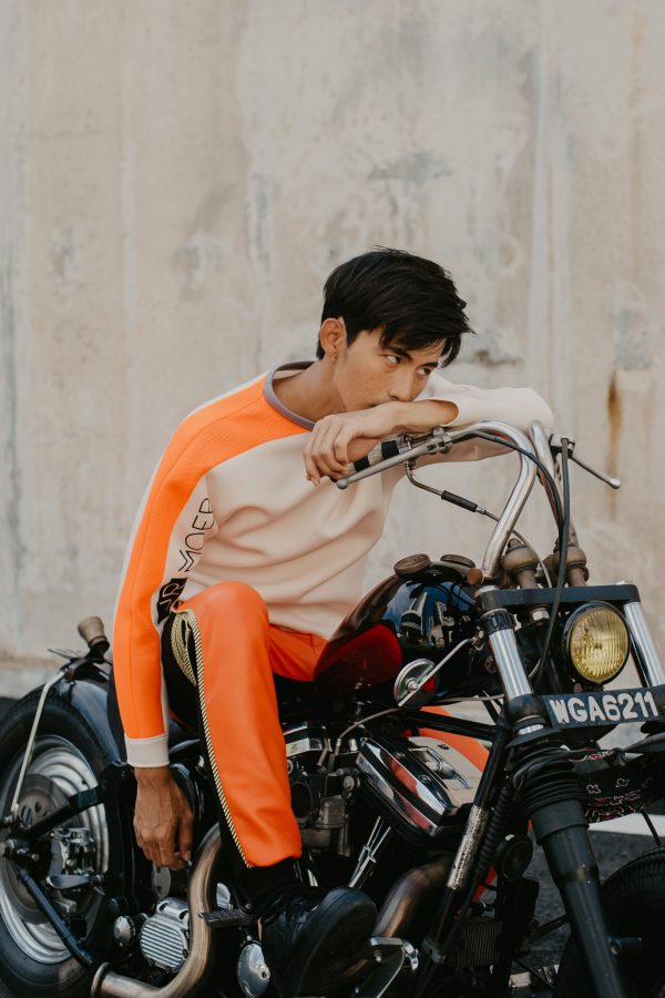 Orange PU leather Stripe Neoprene Jumper (Beige)