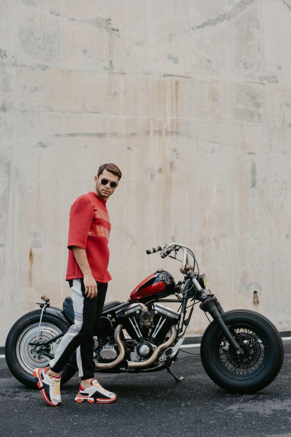 Leather Stripe Neoprene Jumper (Red)