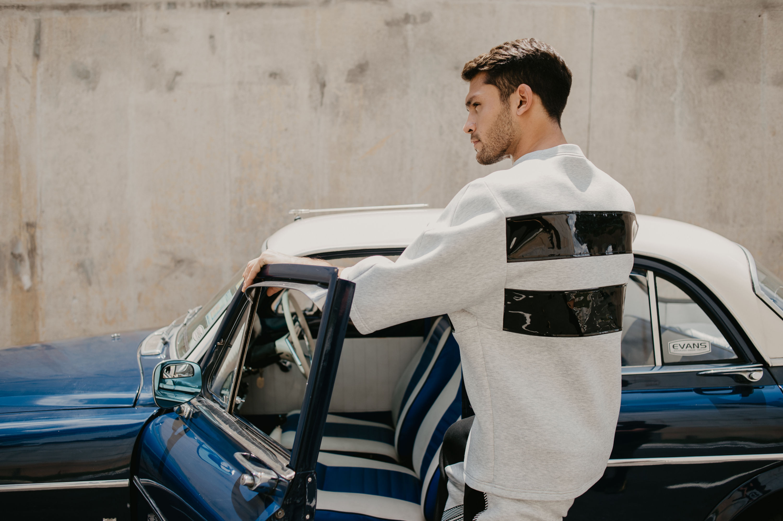 Leather Stripe Neoprene Jumper (Grey) Leather Stripe Neoprene Jumper (Grey)