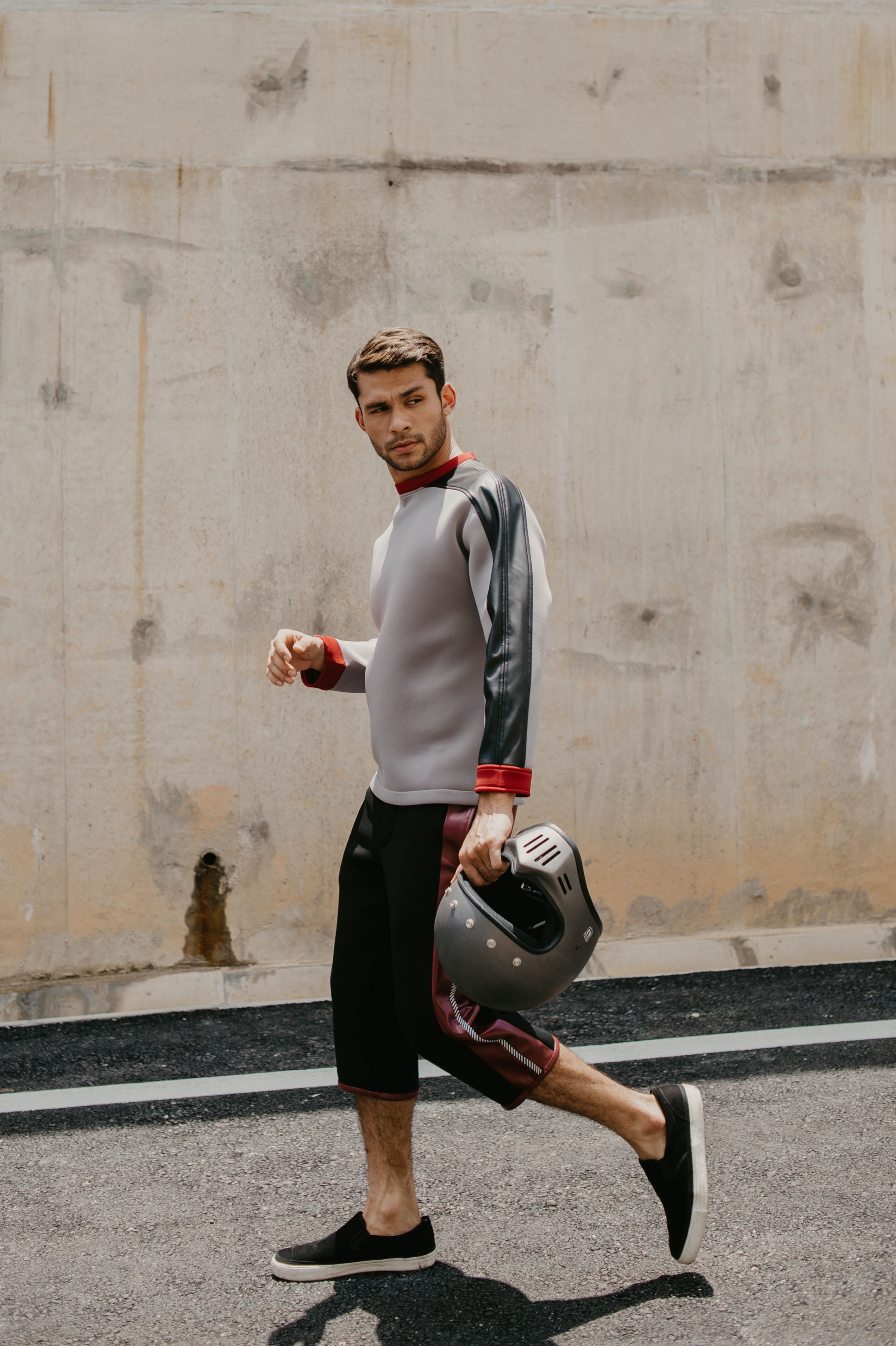 Leather Black Stripe Neoprene Jumper (Grey With Black Leather Stripe) Leather Black Stripe Neoprene Jumper (Grey With Black Leather Stripe)