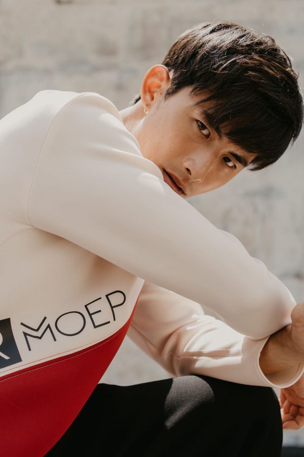 Geometry Duo Colour Jumper (Beige with Red)