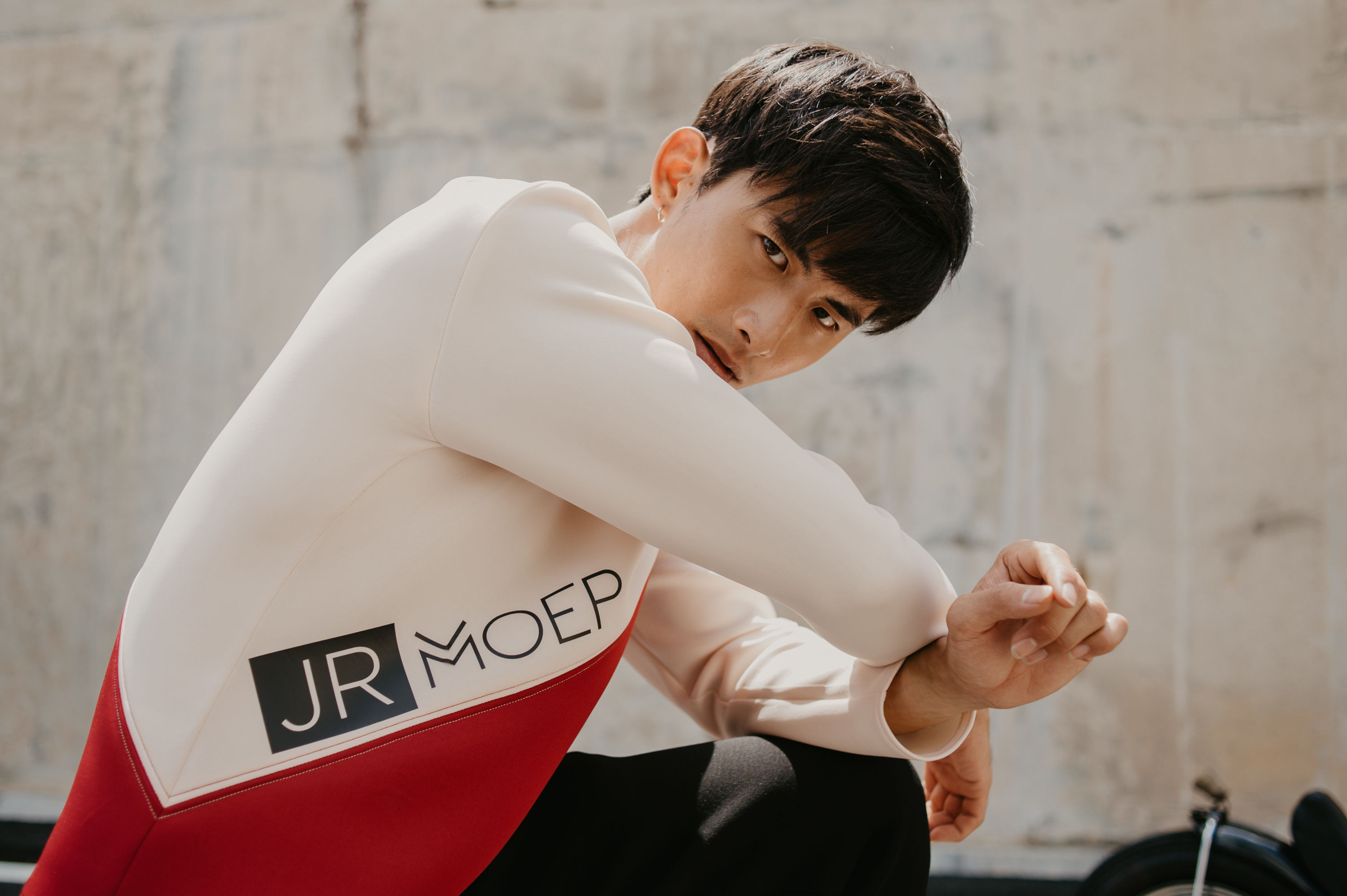 Geometry Duo Colour Jumper (Beige with Red) Geometry Duo Colour Jumper (Beige with Red)