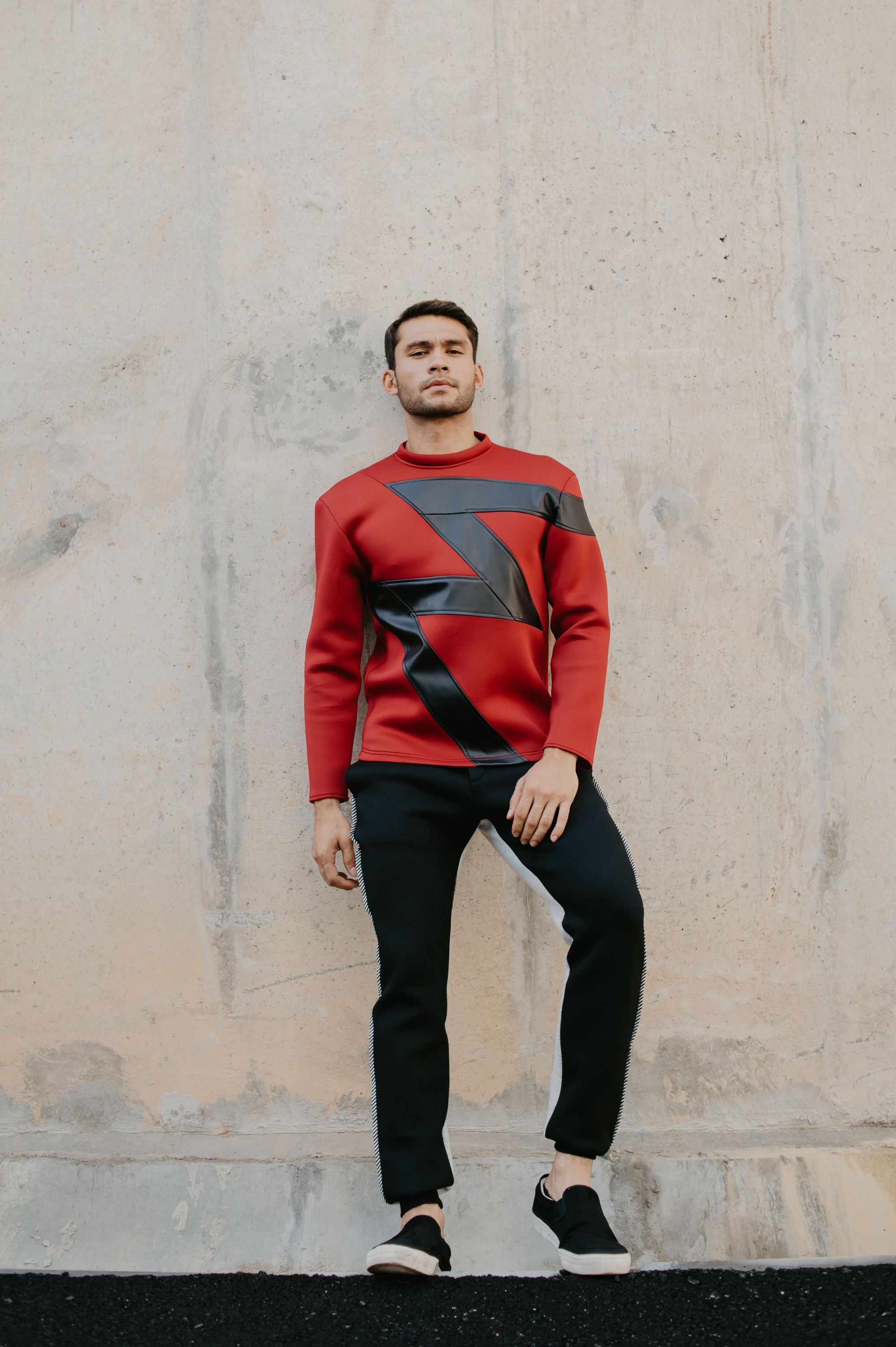 Black Leather Zigzag Stripe Jumper (Red) Black Leather Zigzag Stripe Jumper (Red)