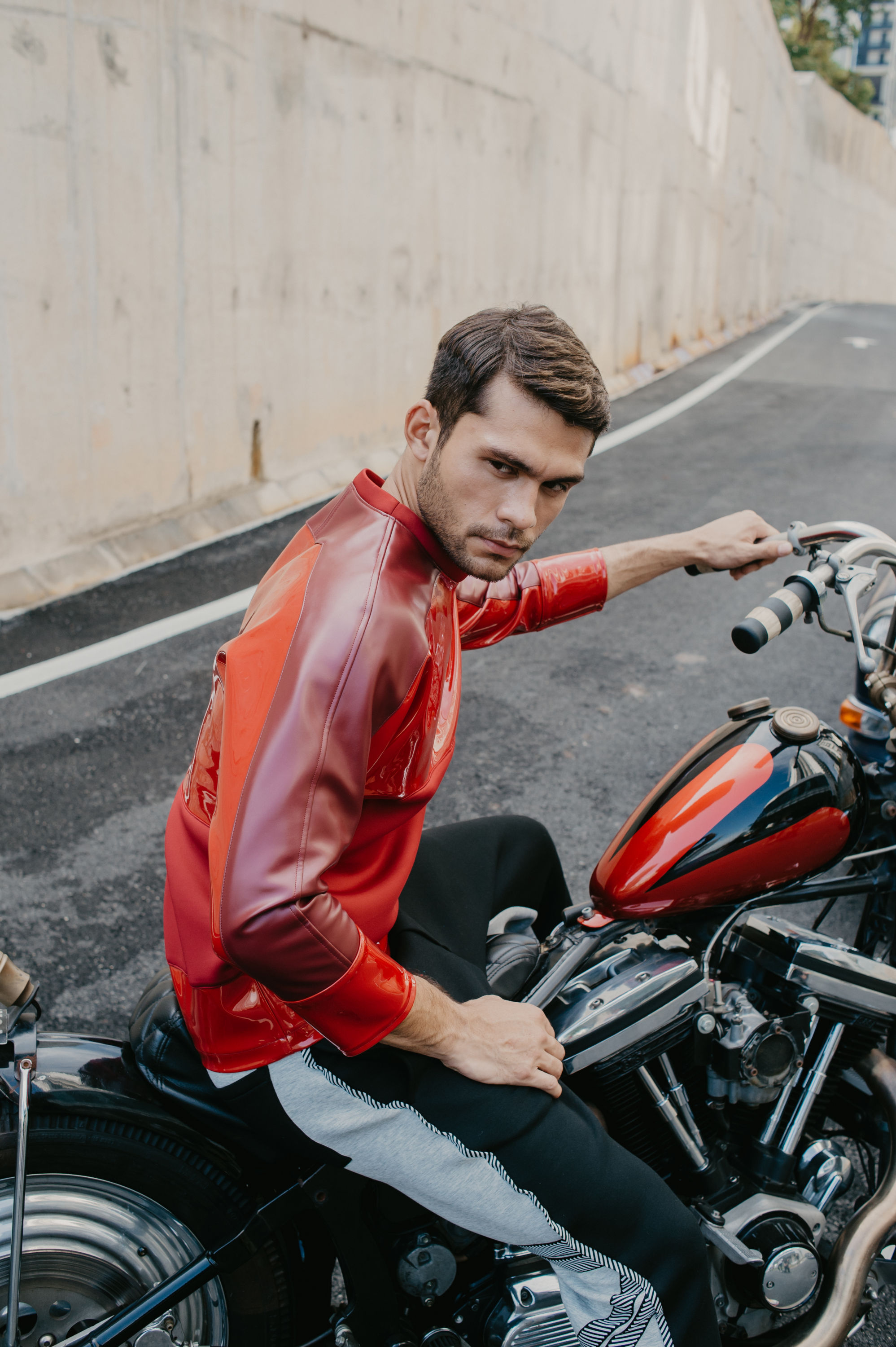 Tri-Fabric Leather Jumper (Red) Tri-Fabric Leather Jumper (Red)