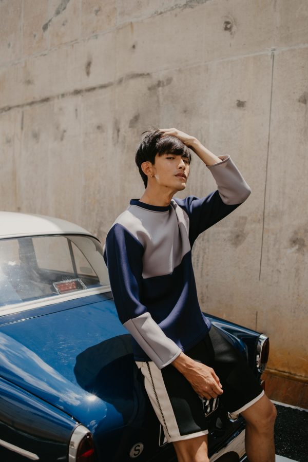 Duo Colour Neoprene Jumper (Midnight Blue With Grey)