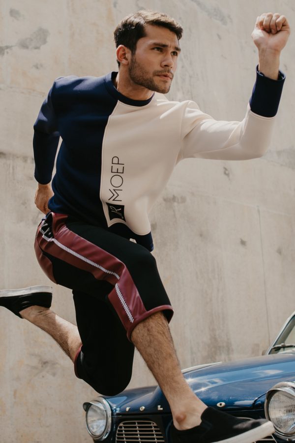 Duo Colour Jumper (Midnight Blue And Beige)